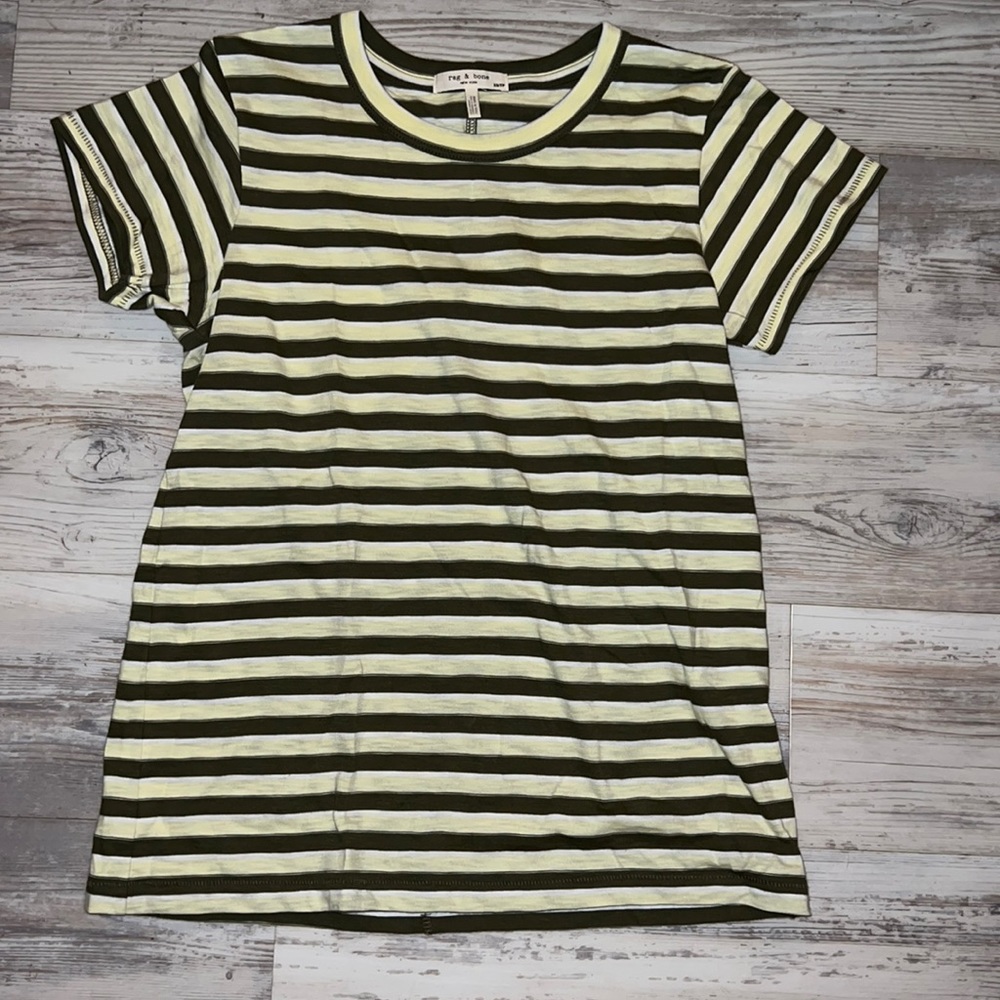rag & bone Black and Cream Striped Short Sleeve Tee